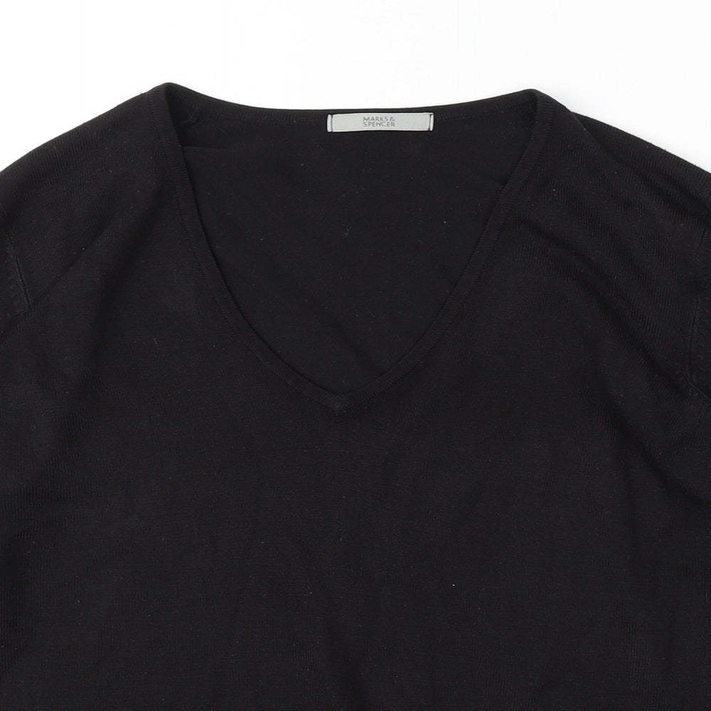 Marks and Spencer Womens Black V-Neck Acrylic Pullover Jumper Size 16