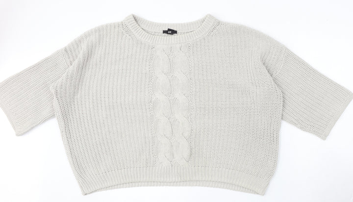 H&M Womens Grey Round Neck Cotton Pullover Jumper Size L