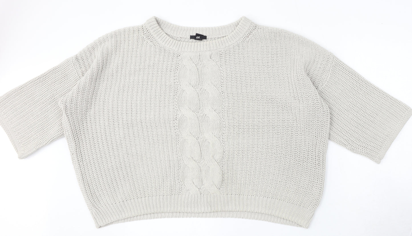 H&M Womens Grey Round Neck Cotton Pullover Jumper Size L