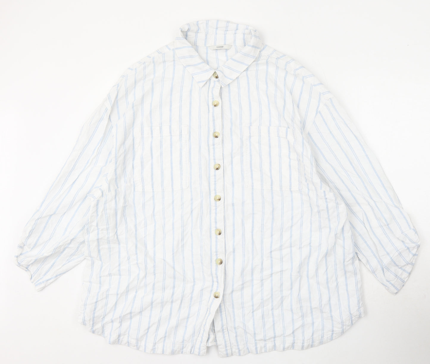 George Womens White Striped Linen Basic Button-Up Size 24 Collared