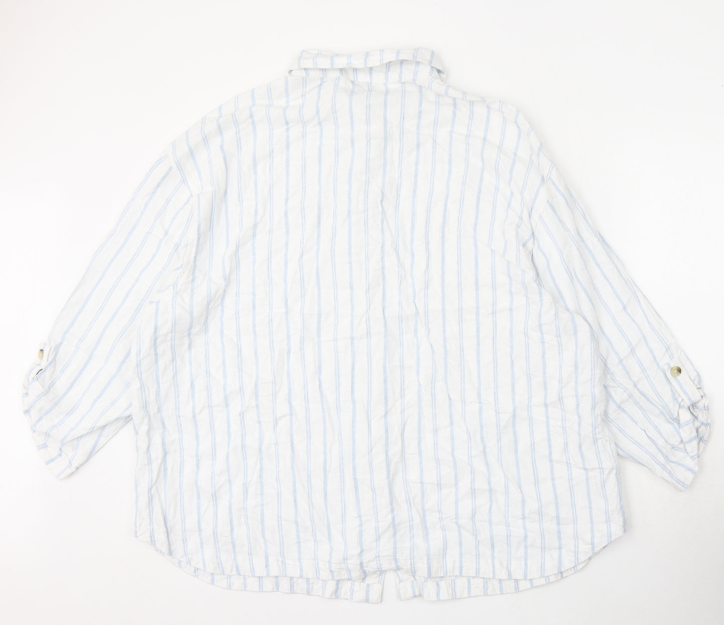 George Womens White Striped Linen Basic Button-Up Size 24 Collared