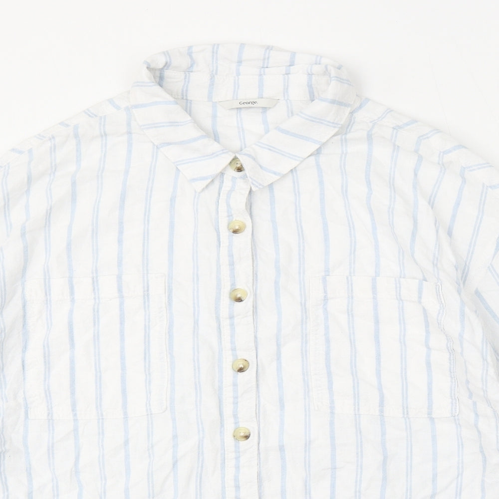 George Womens White Striped Linen Basic Button-Up Size 24 Collared