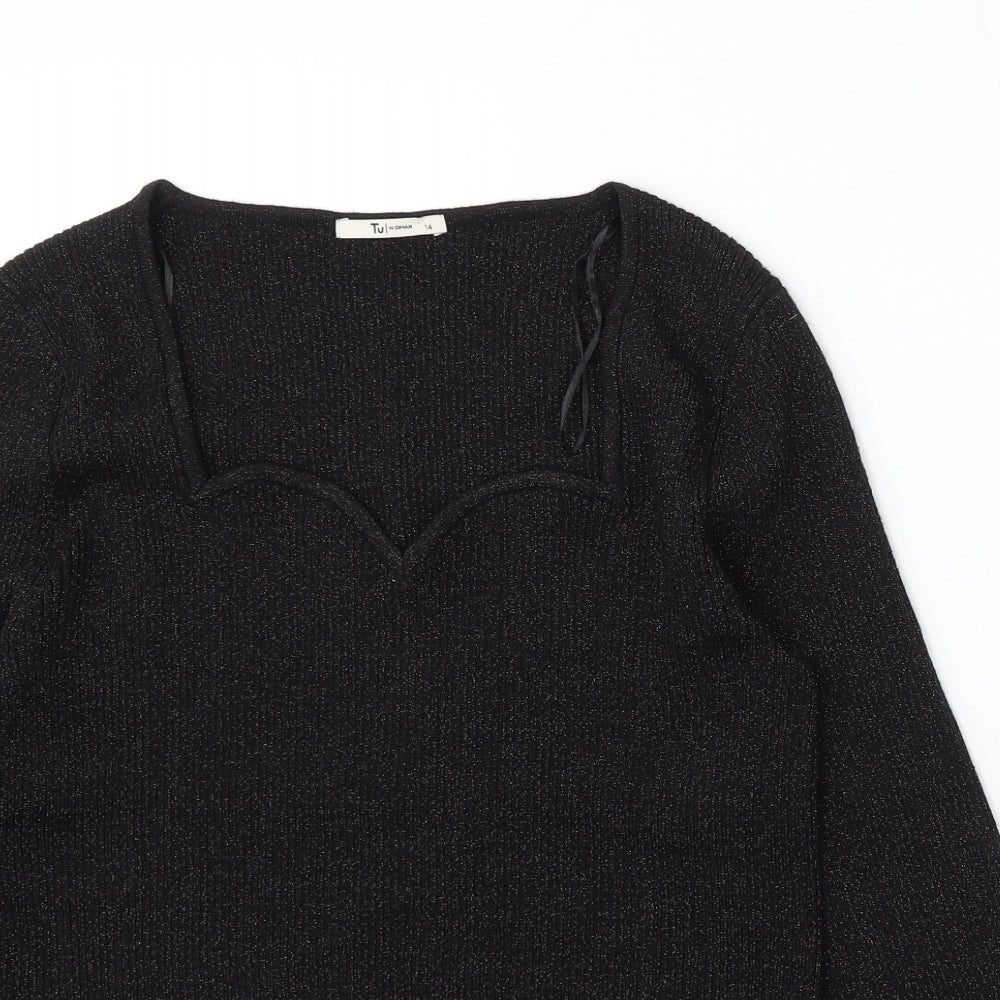 TU Womens Black Square Neck Polyester Pullover Jumper Size 14