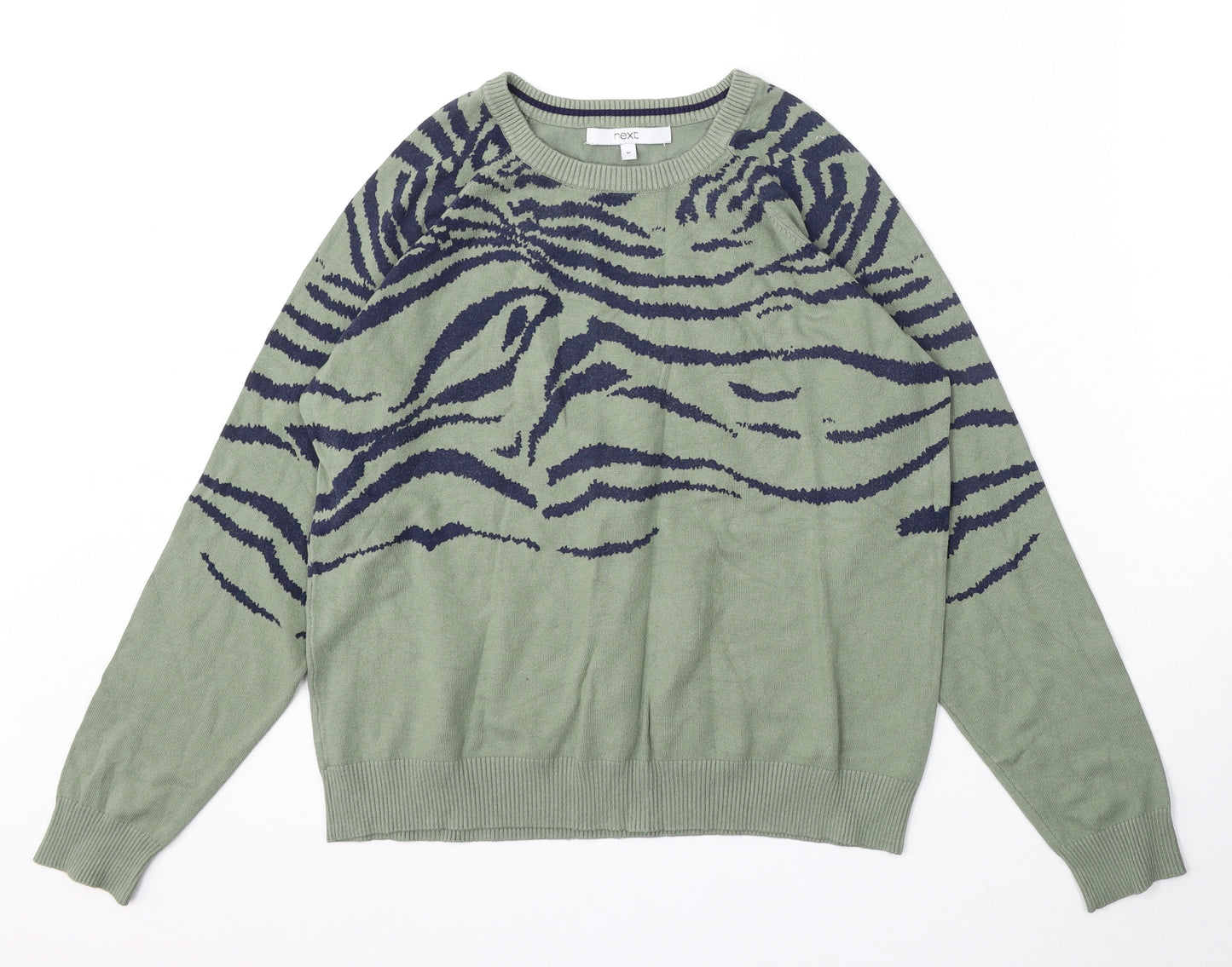 NEXT Womens Green Round Neck Animal Print Viscose Pullover Jumper Size M