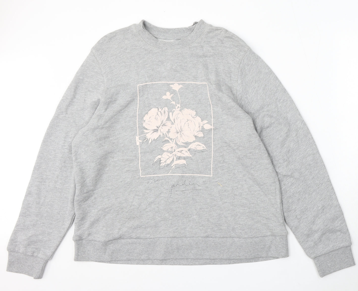 NEXT Womens Grey Floral Cotton Pullover Sweatshirt Size L