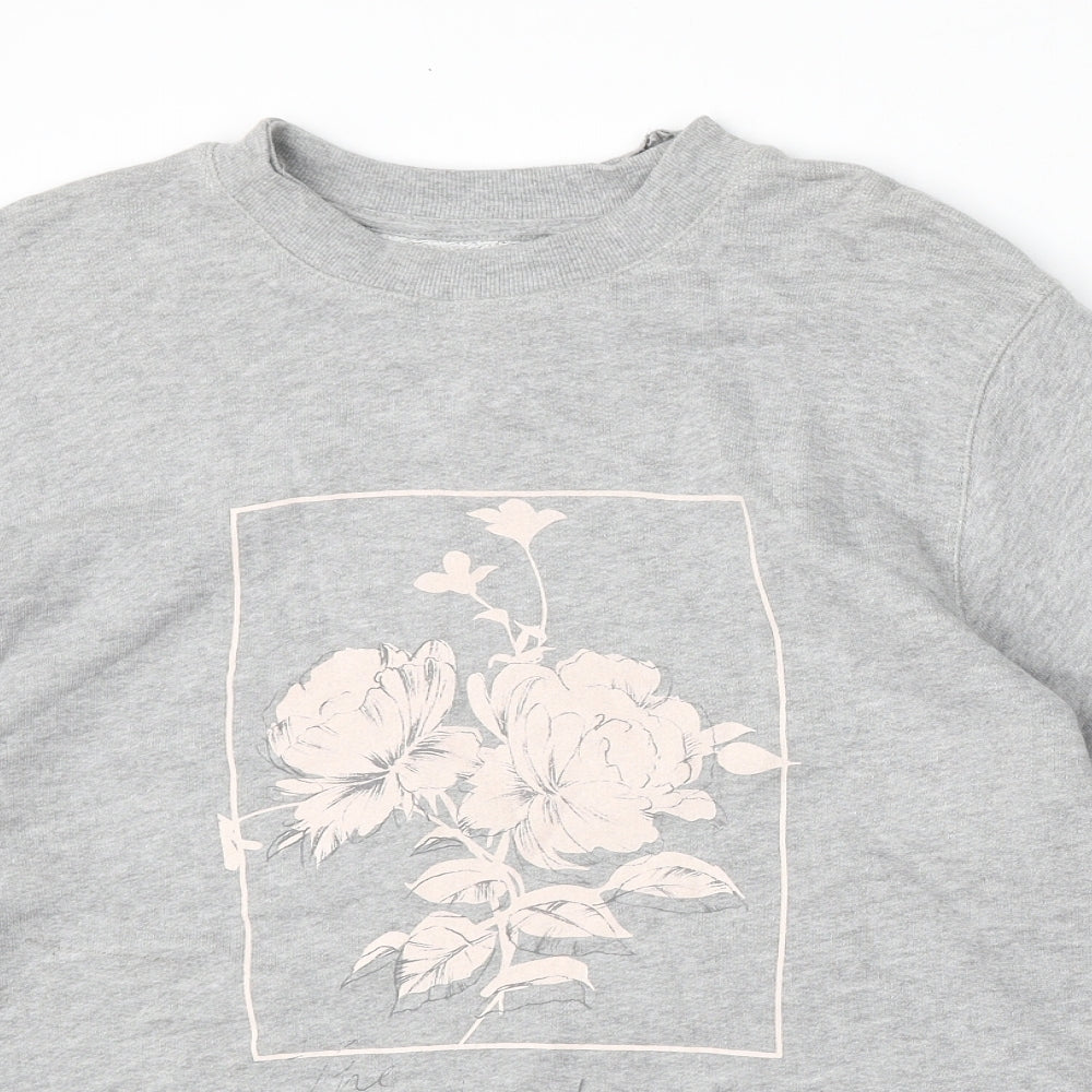 NEXT Womens Grey Floral Cotton Pullover Sweatshirt Size L