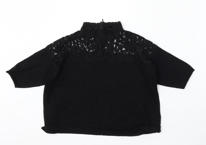 Topshop Womens Black Round Neck Polyamide Pullover Jumper Size 8
