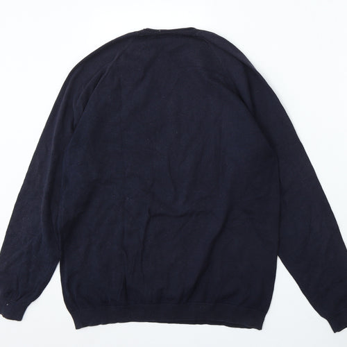 Easy Mens Blue Round Neck Cotton Pullover Jumper Size M