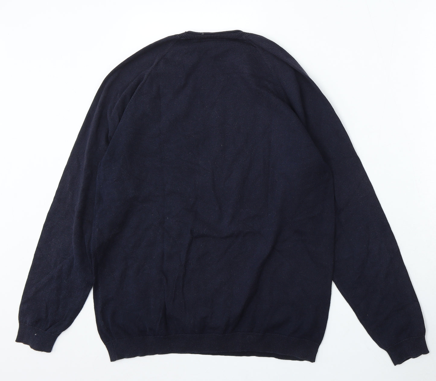 Easy Mens Blue Round Neck Cotton Pullover Jumper Size M