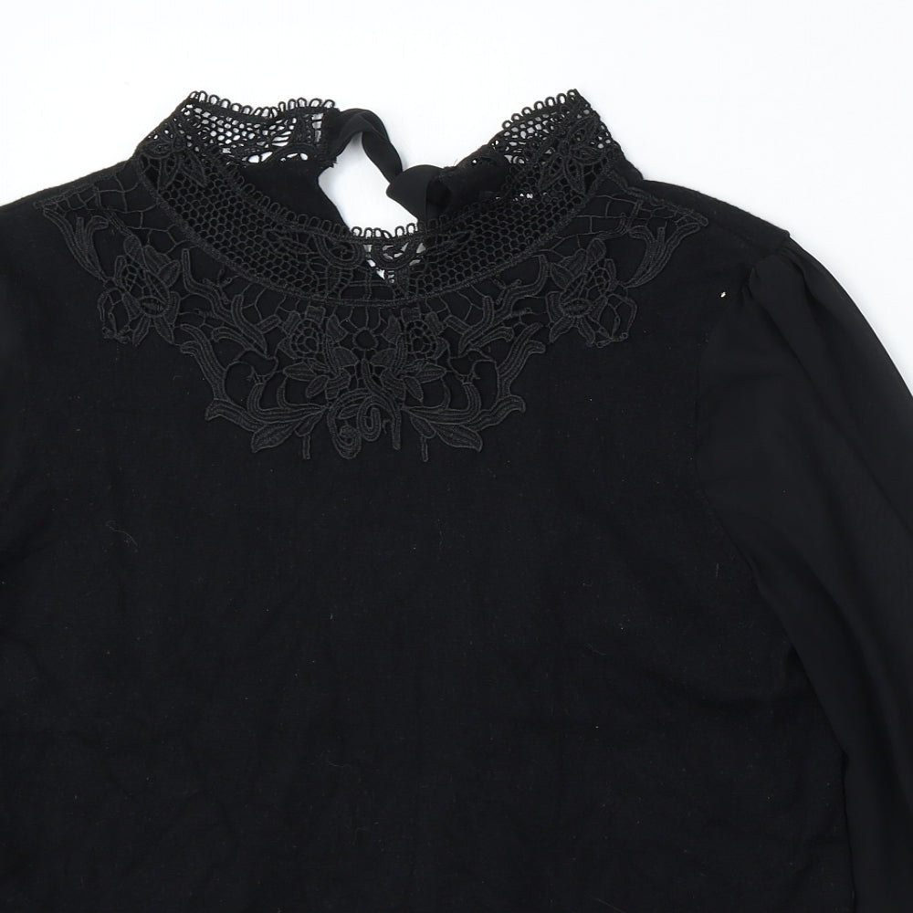 Roman Womens Black Mock Neck Viscose Pullover Jumper Size 16