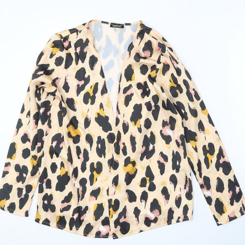 Boohoo Womens Multicoloured V-Neck Animal Print Polyester Cardigan Jumper Size S