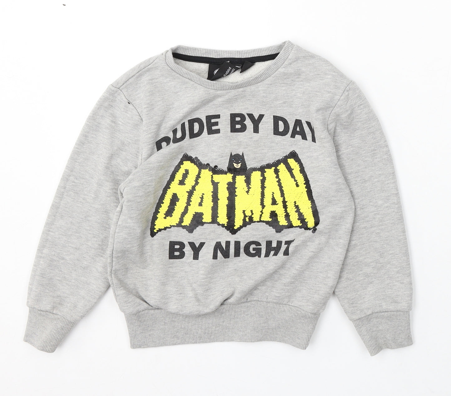 Primark Boys Grey Polyester Pullover Sweatshirt Size 4-5 Years - batman, dude by day batman by night