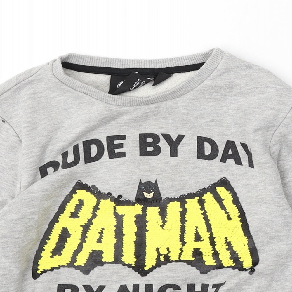 Primark Boys Grey Polyester Pullover Sweatshirt Size 4-5 Years - batman, dude by day batman by night
