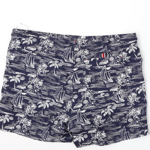 Maine New England Mens Blue Geometric Polyester Sweat Shorts Size S L6 in Regular Drawstring - Beach
