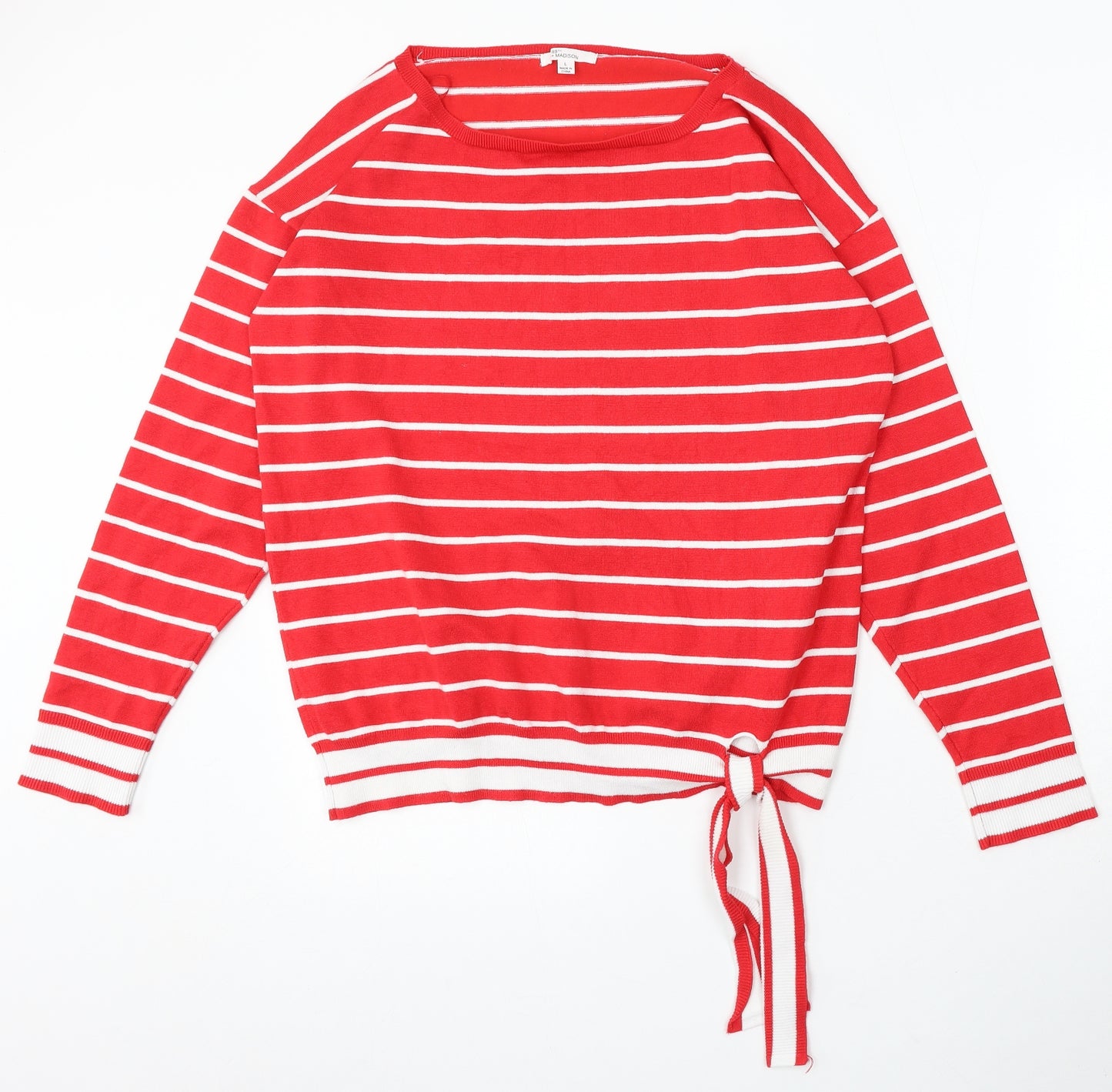89th & Madison Womens Red Round Neck Striped Rayon Pullover Jumper Size L