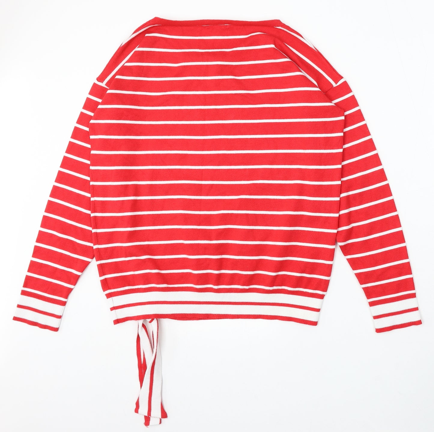 89th & Madison Womens Red Round Neck Striped Rayon Pullover Jumper Size L