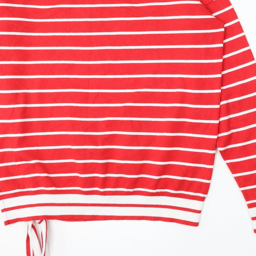 89th & Madison Womens Red Round Neck Striped Rayon Pullover Jumper Size L