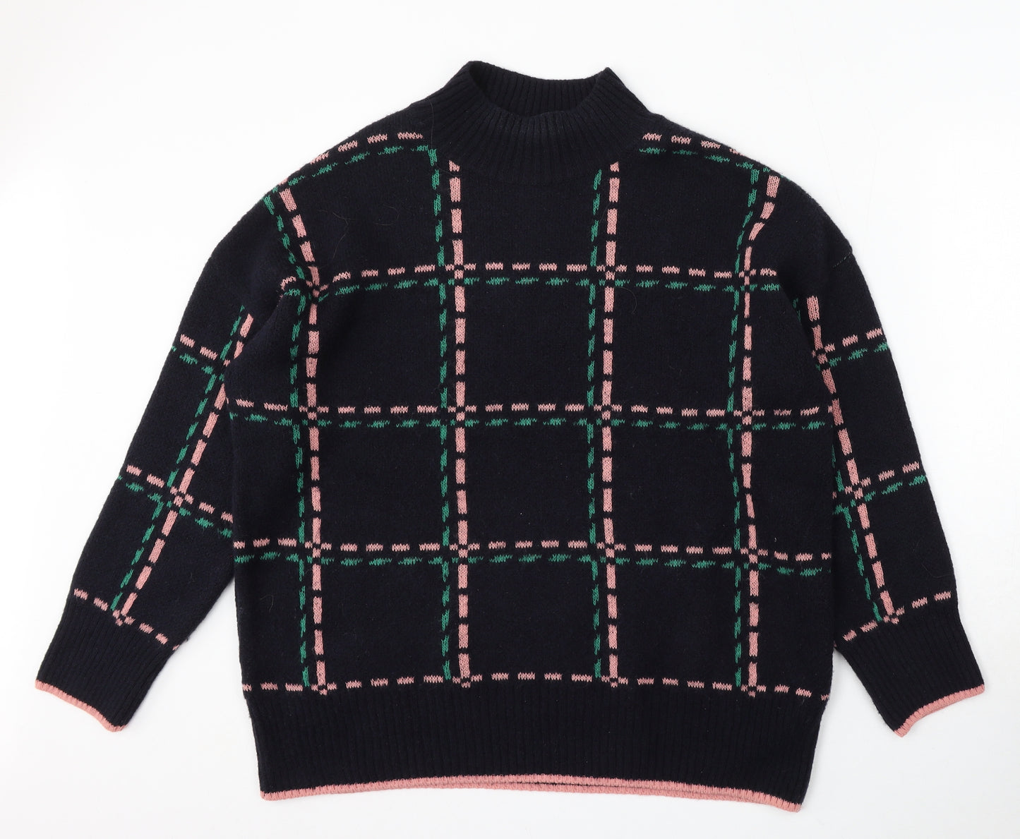 NEXT Womens Blue Mock Neck Check Acrylic Pullover Jumper Size L