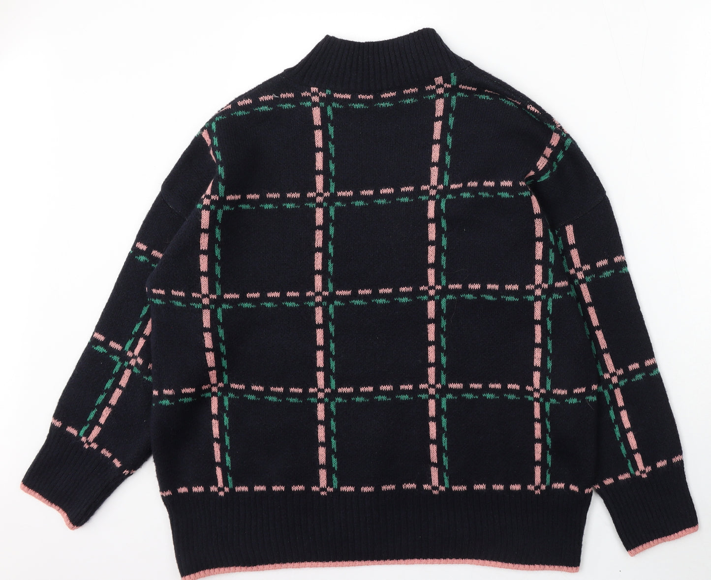 NEXT Womens Blue Mock Neck Check Acrylic Pullover Jumper Size L