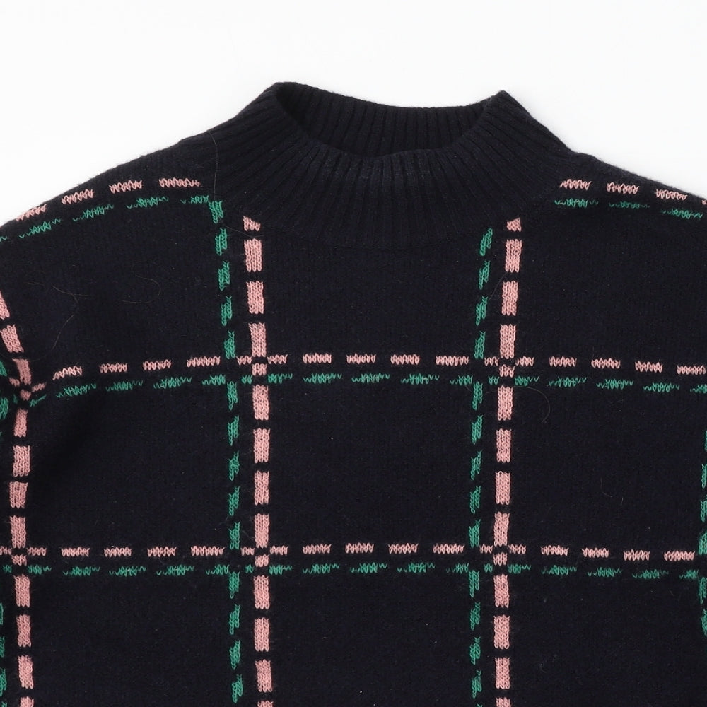 NEXT Womens Blue Mock Neck Check Acrylic Pullover Jumper Size L