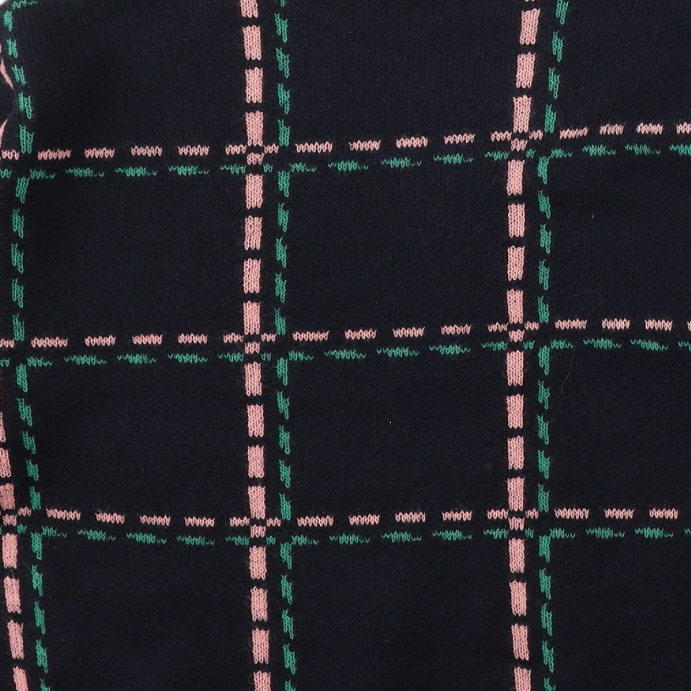 NEXT Womens Blue Mock Neck Check Acrylic Pullover Jumper Size L