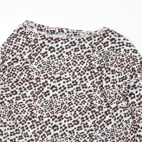 NEXT Womens White Round Neck Animal Print Cotton Pullover Jumper Size 14