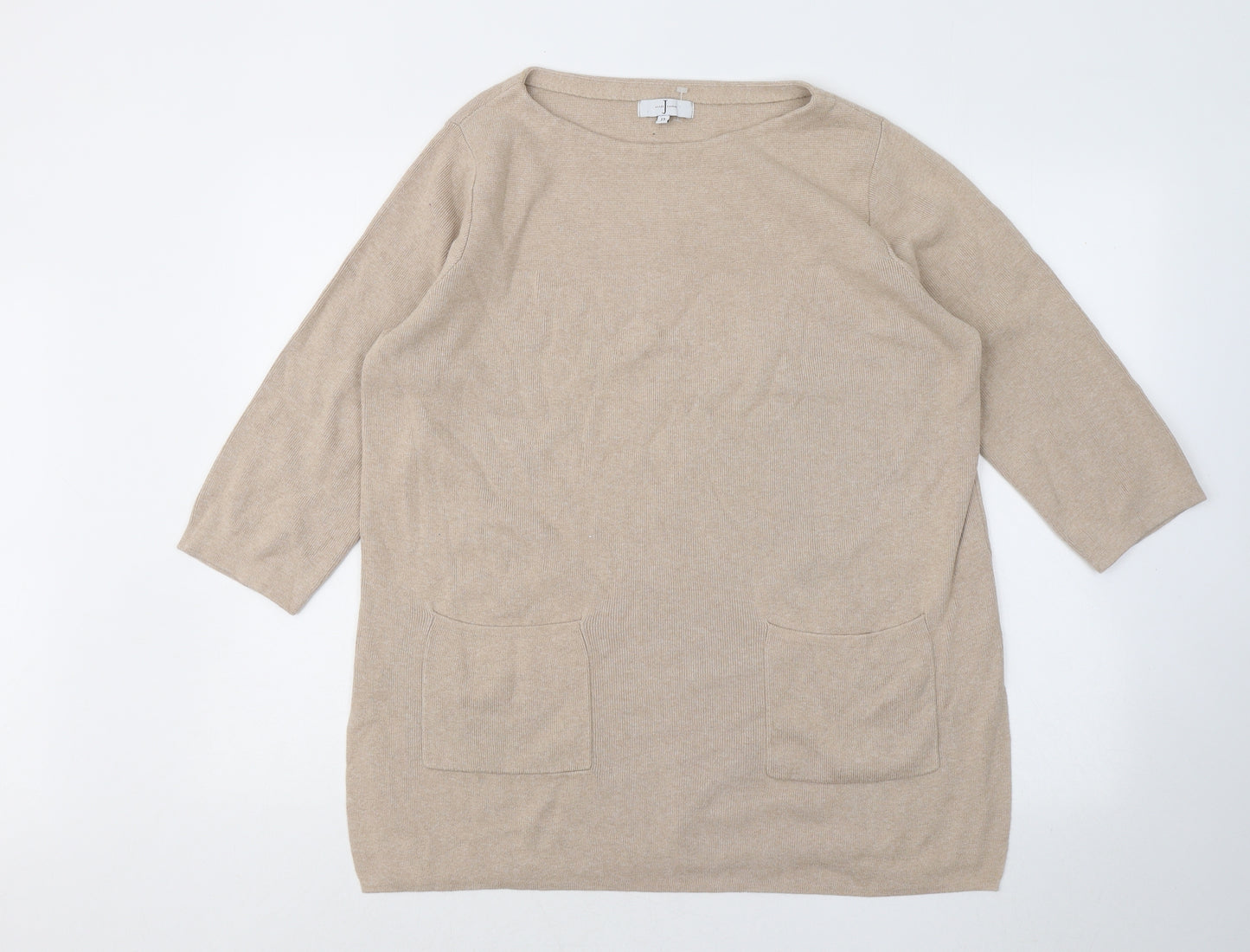 Jasper Conran Womens Beige Round Neck Cotton Pullover Jumper Size 12