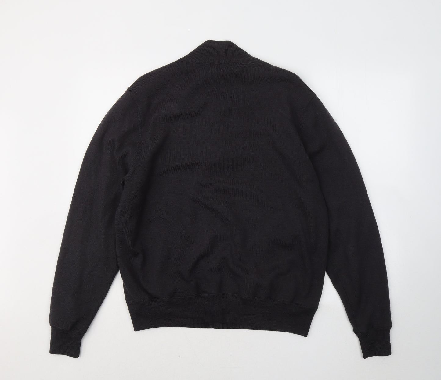 Cutter & Buck Mens Green Mock Neck Geometric Wool Full Zip Jumper Size L