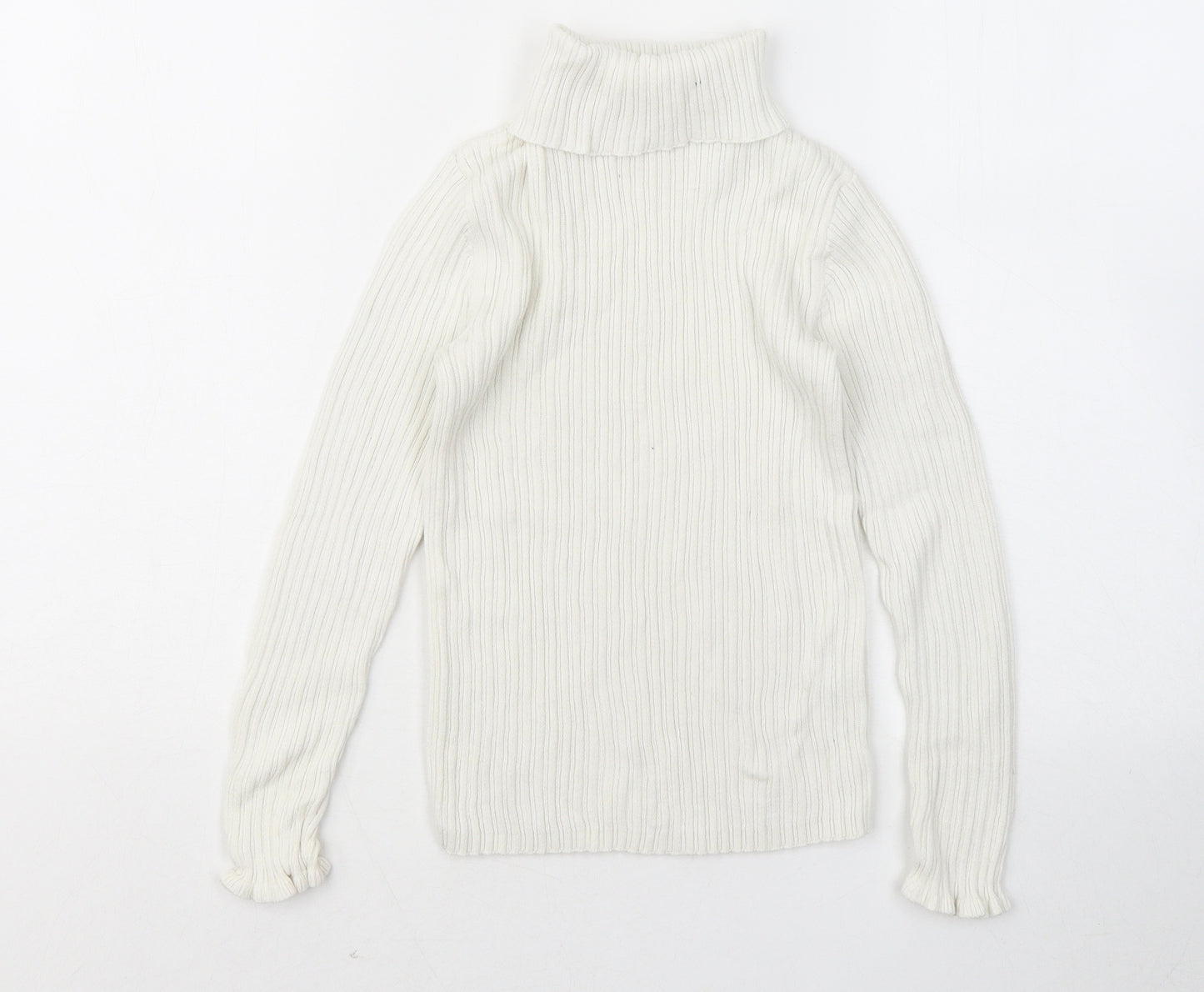 George Girls White Roll Neck Cotton Pullover Jumper Size 8-9 Years - Ribbed