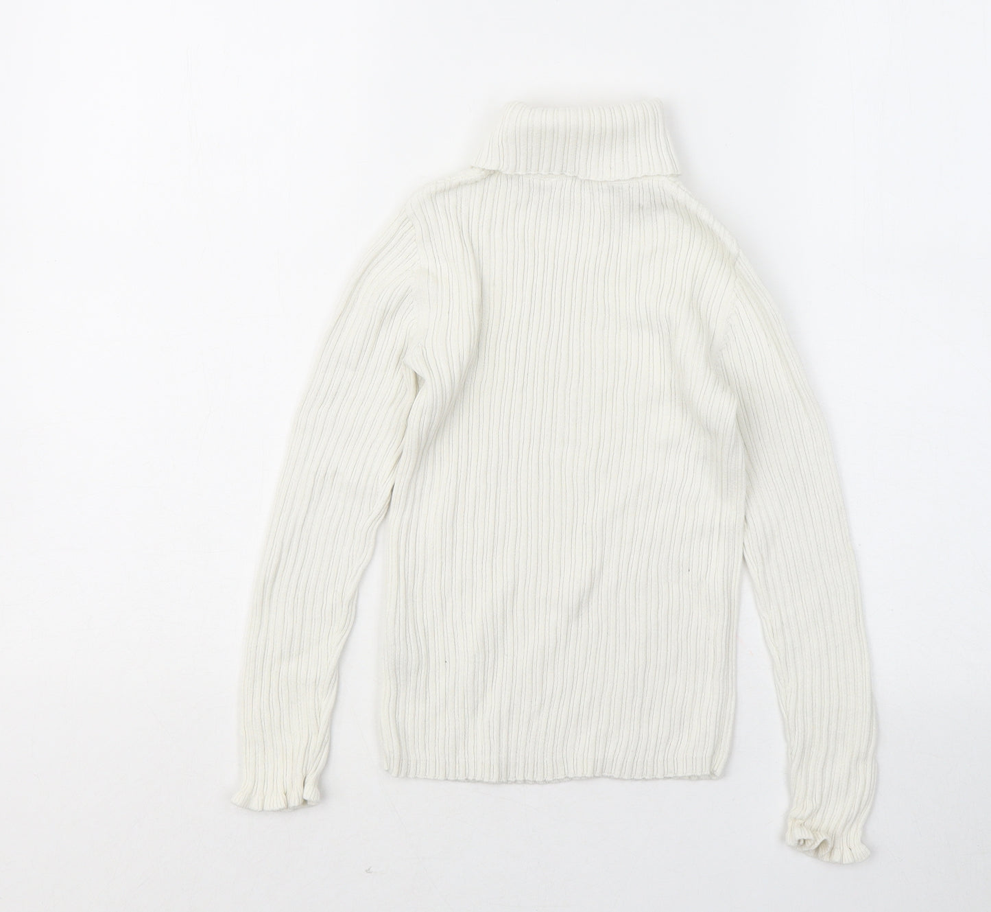 George Girls White Roll Neck Cotton Pullover Jumper Size 8-9 Years - Ribbed