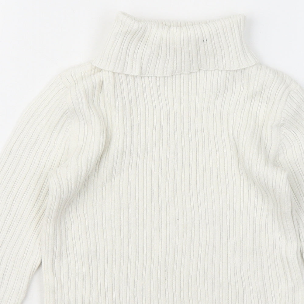 George Girls White Roll Neck Cotton Pullover Jumper Size 8-9 Years - Ribbed