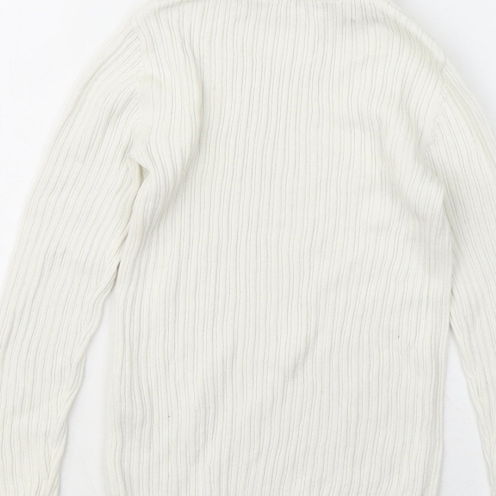 George Girls White Roll Neck Cotton Pullover Jumper Size 8-9 Years - Ribbed