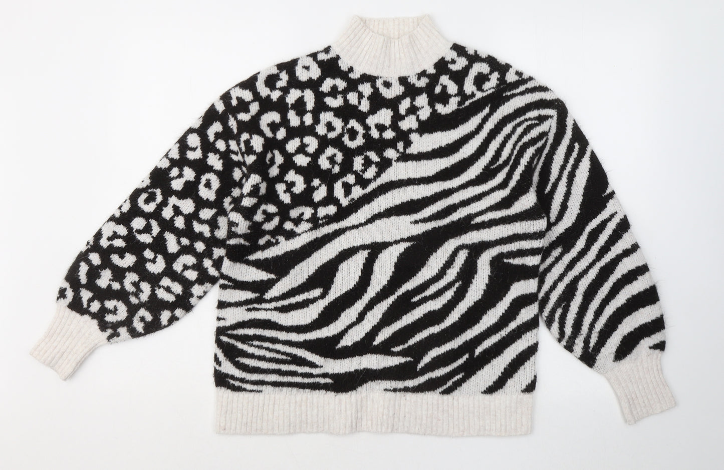 George Womens White Mock Neck Animal Print Acrylic Pullover Jumper Size 8