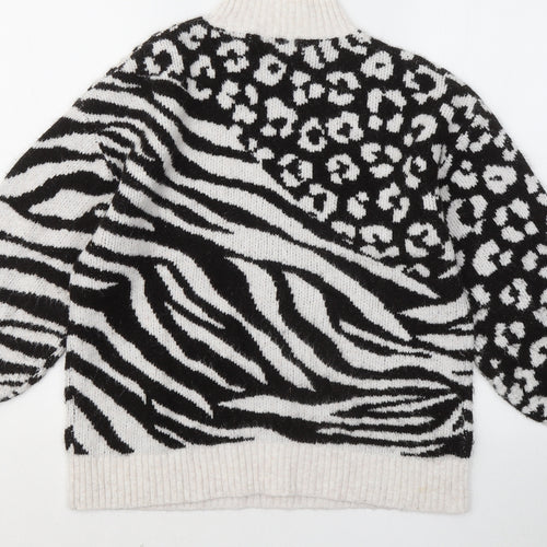 George Womens White Mock Neck Animal Print Acrylic Pullover Jumper Size 8