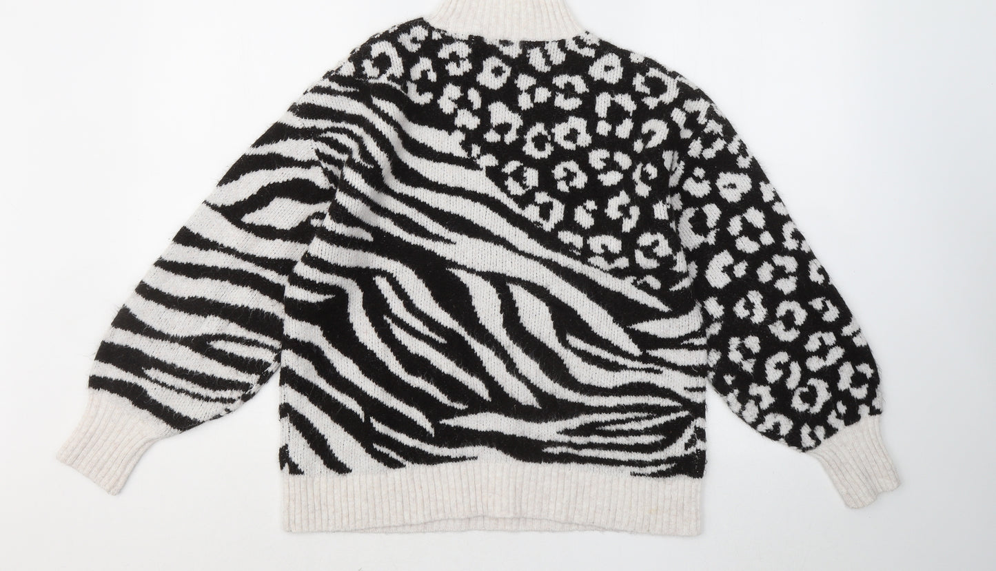 George Womens White Mock Neck Animal Print Acrylic Pullover Jumper Size 8