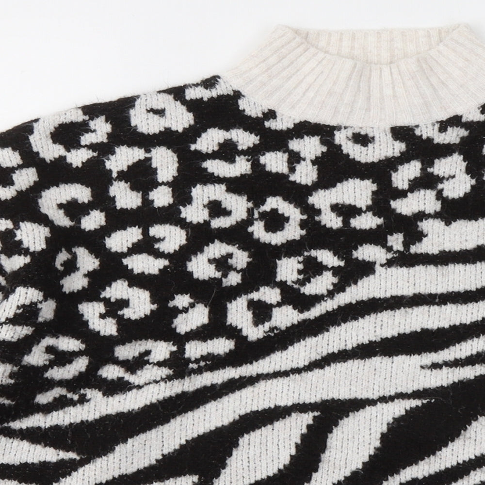 George Womens White Mock Neck Animal Print Acrylic Pullover Jumper Size 8