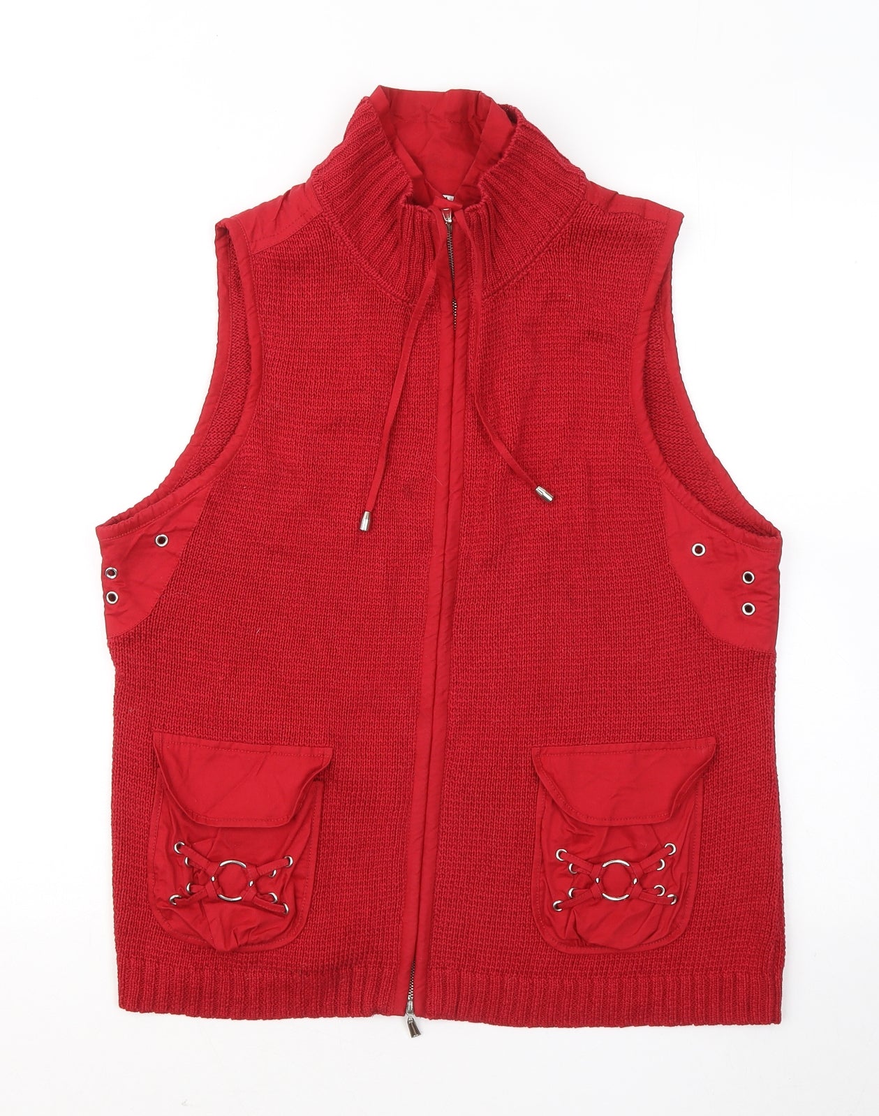 personal Choice Womens Red Mock Neck Cotton Vest Jumper Size S