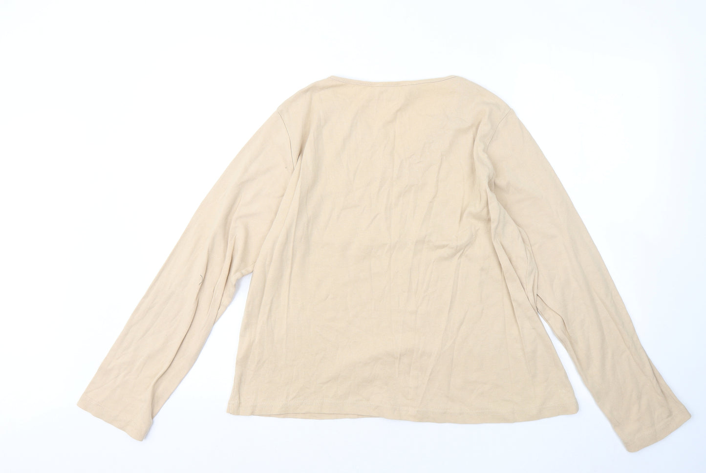 Deanes Womens Beige Cotton Basic T-Shirt Size 16 V-Neck