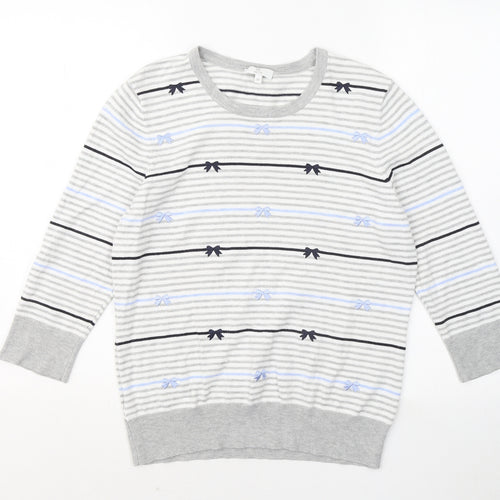CC Womens Grey Round Neck Striped Viscose Pullover Jumper Size M - Bows