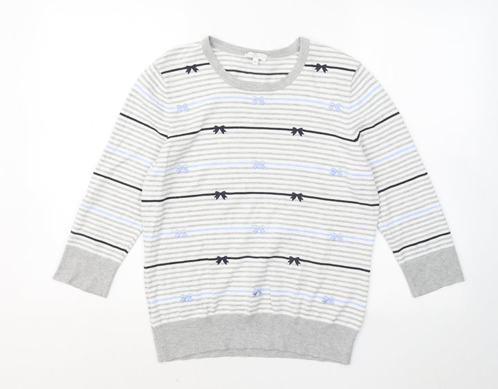 CC Womens Grey Round Neck Striped Viscose Pullover Jumper Size M - Bows
