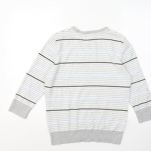CC Womens Grey Round Neck Striped Viscose Pullover Jumper Size M - Bows