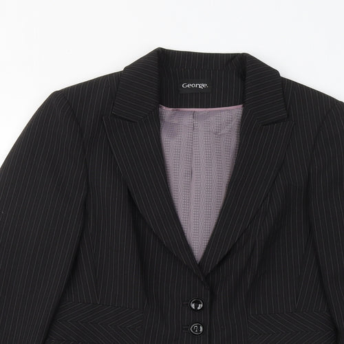 George Womens Black Striped Jacket Blazer Size 10 Button