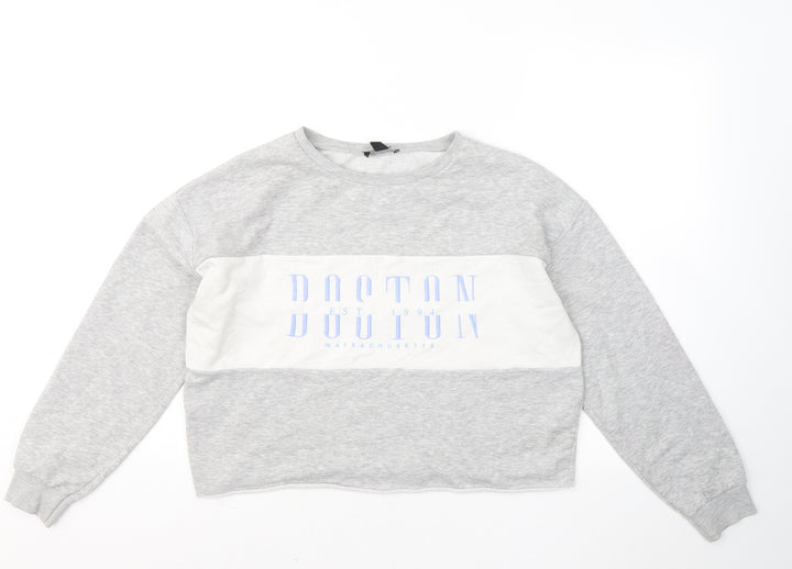 New Look Girls Grey Cotton Pullover Sweatshirt Size 14-15 Years - Boston
