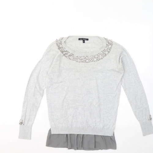 NEXT Womens Grey Round Neck Cotton Pullover Jumper Size 8