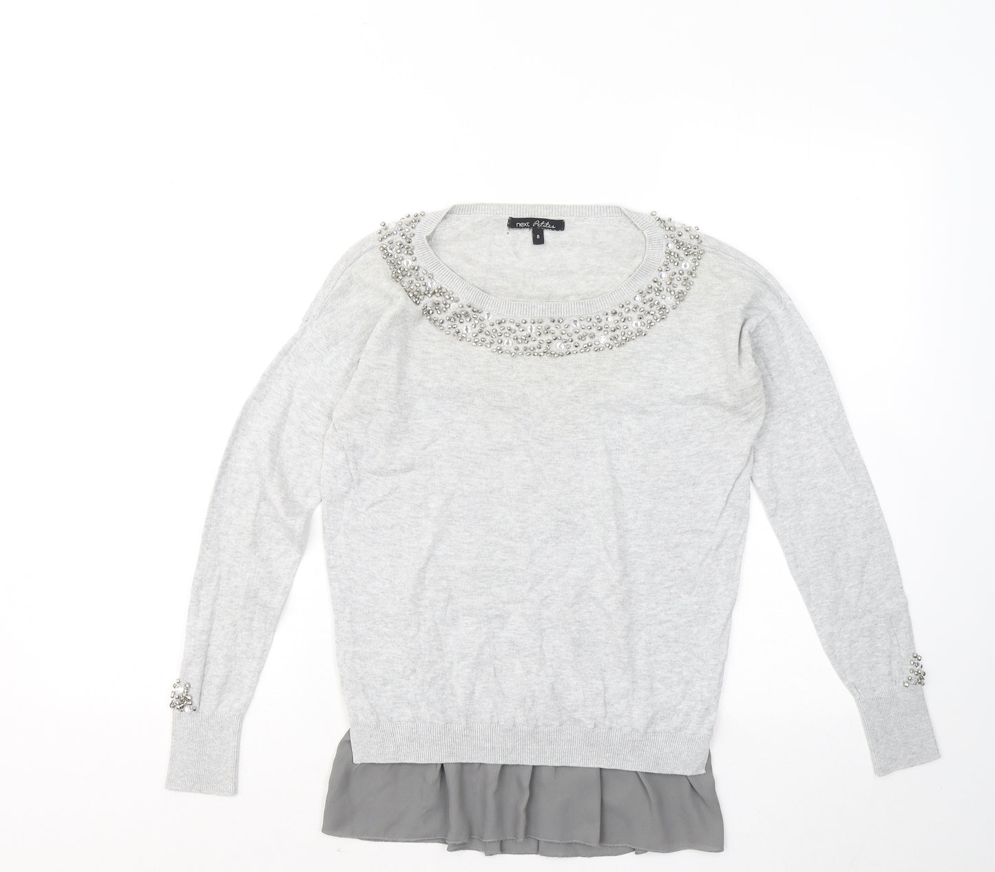 NEXT Womens Grey Round Neck Cotton Pullover Jumper Size 8