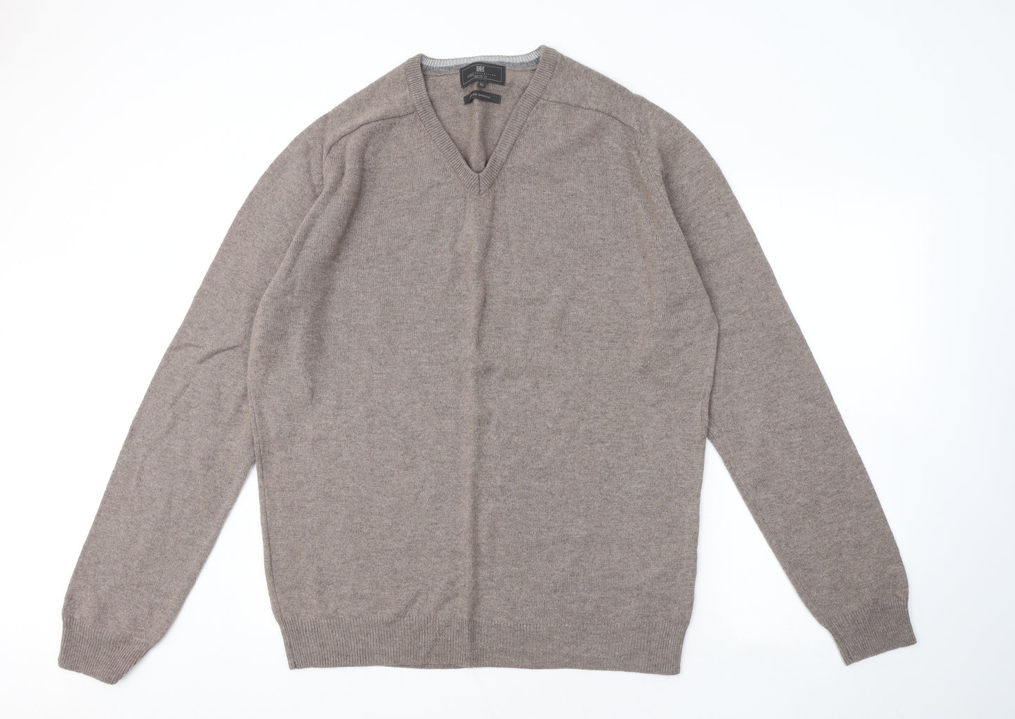 Marks and Spencer Mens Brown V-Neck Wool Pullover Jumper Size XL