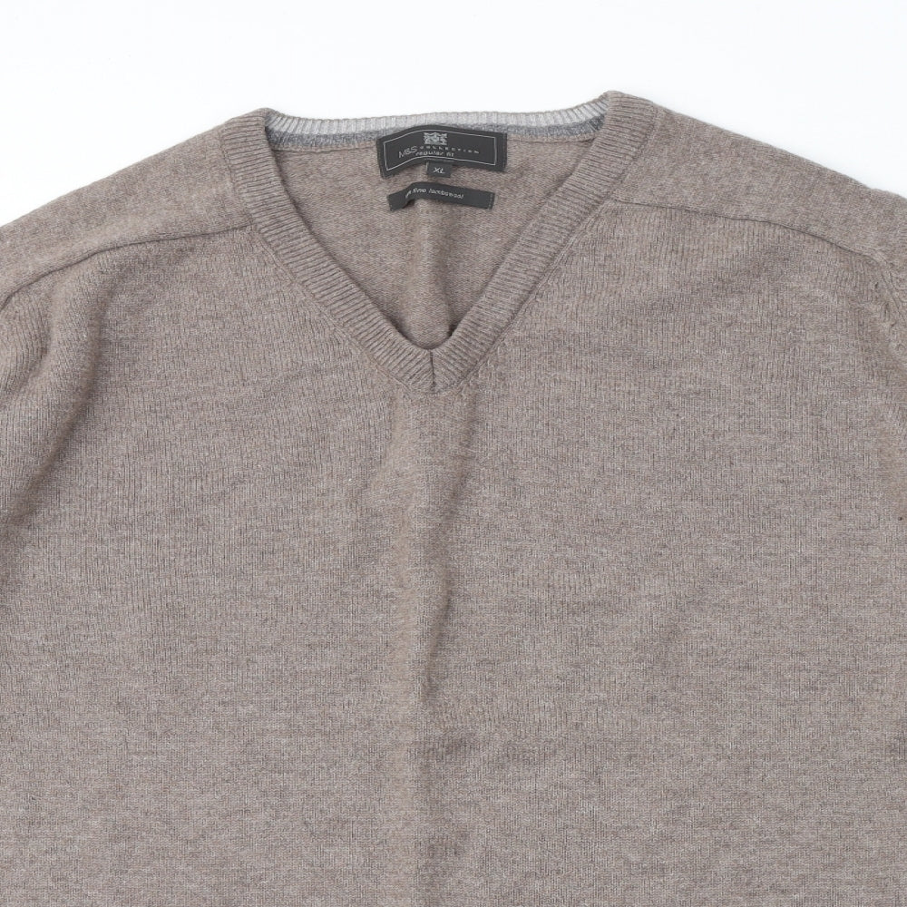 Marks and Spencer Mens Brown V-Neck Wool Pullover Jumper Size XL