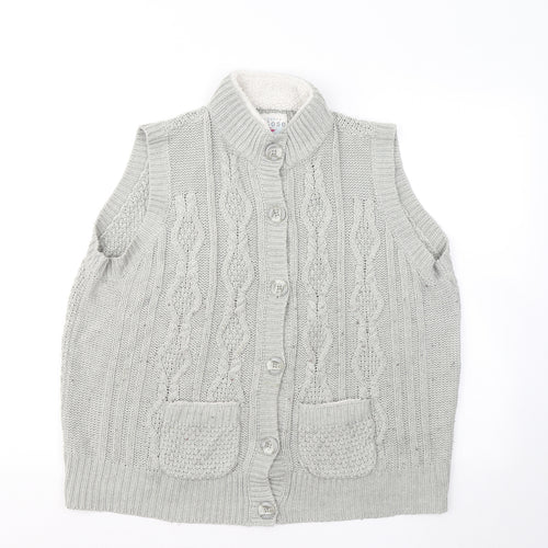 Country Rose Womens Green Mock Neck Geometric Acrylic Vest Jumper Size L