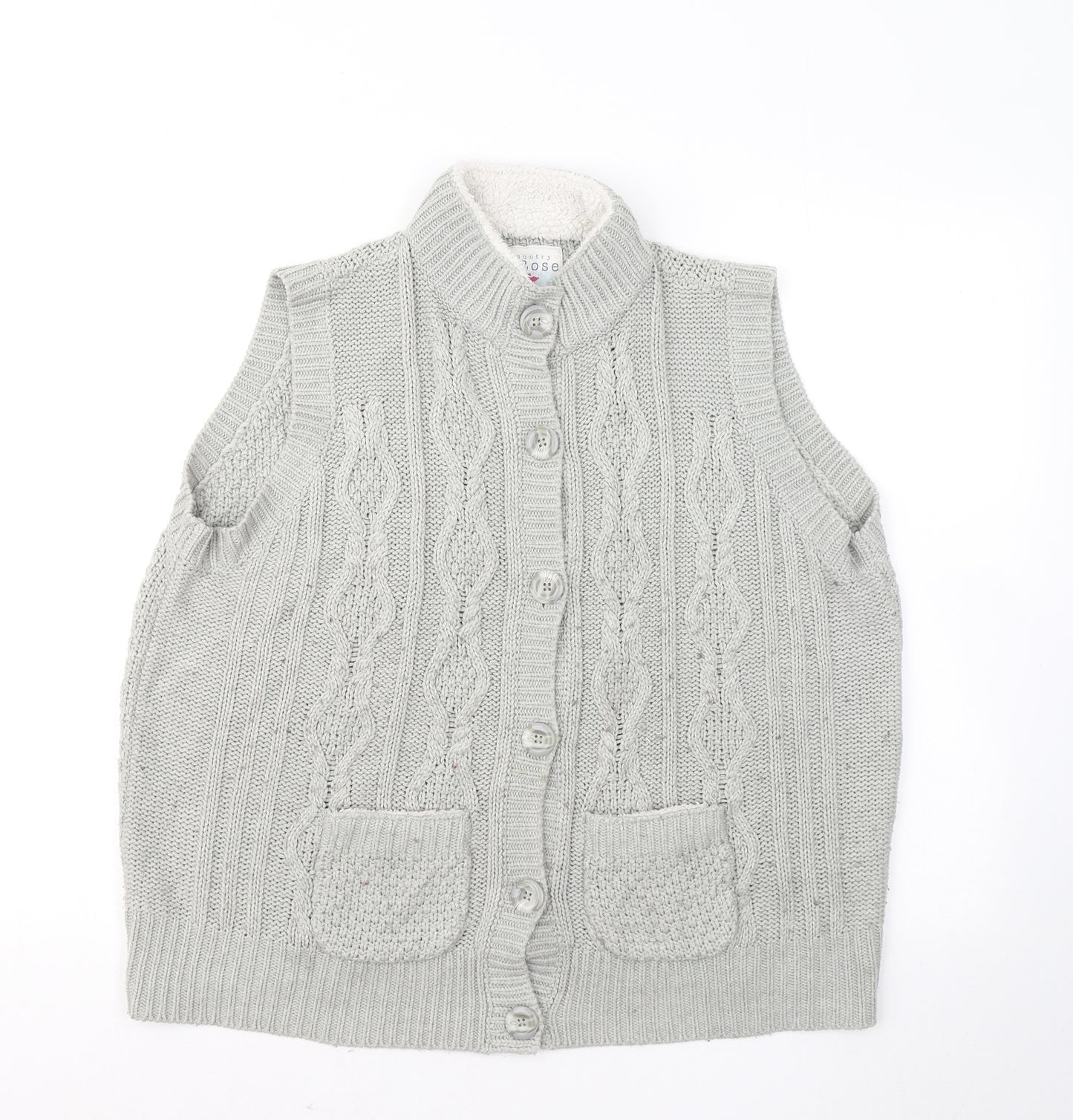 Country Rose Womens Green Mock Neck Geometric Acrylic Vest Jumper Size L