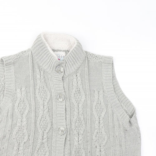 Country Rose Womens Green Mock Neck Geometric Acrylic Vest Jumper Size L